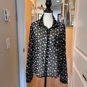 Sheer Skull button down blouse with long sleeves.  Women’s Large.